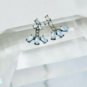 Crystal Ear Jacket Earrings | Front Back Statement Earrings | Blue Rhinestone